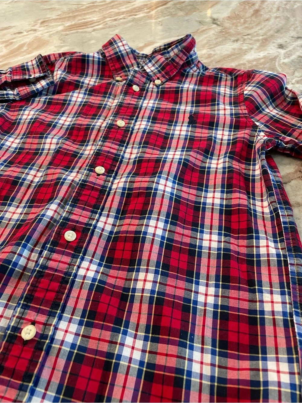 Ralph Lauren Plaid Boys Long Sleeve Button Down Top Size 6 Red and Blue Cotton